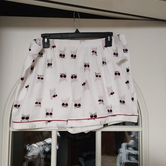 New Jaclyn Intimates Soft Fleece White Cats Shorts Pajama Set Size Women's XL - Picture 3 of 3